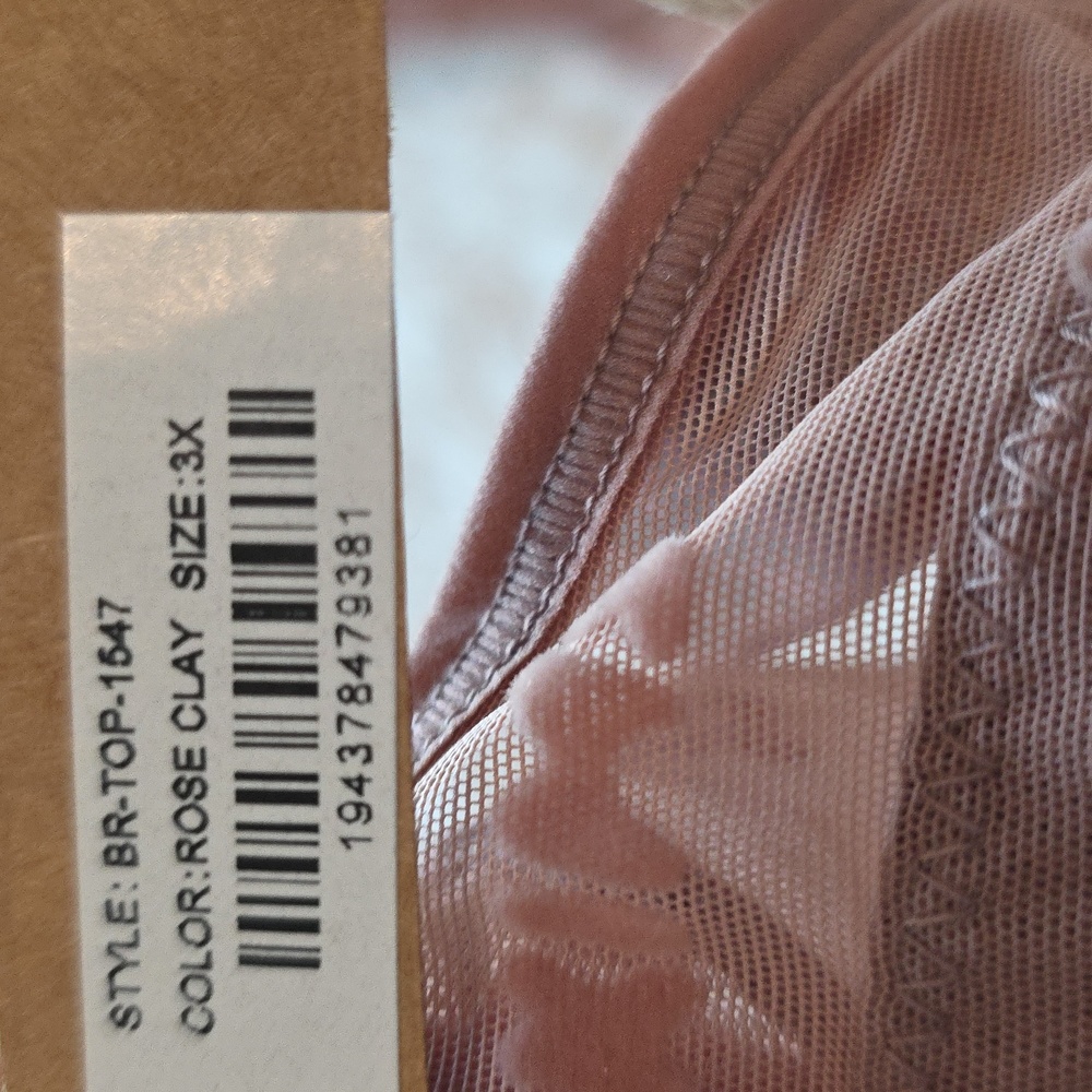 SKIMS After Hours Bra Top Long Sleeve Flocked Logo Mesh  ROSE CLAY 3X - Picture 7 of 13